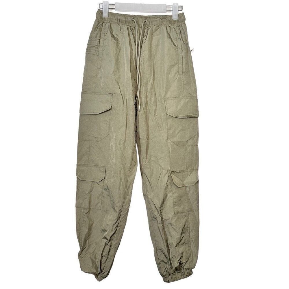 NWT Forever 21 Elastic Waist Drawstring Cargo Jogger Ankle Pant Woven Army Green